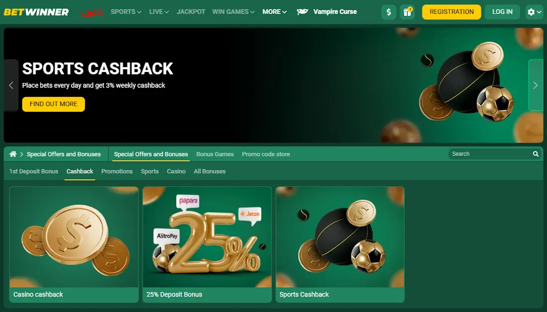 Betwinner Casino and Sports Cashbacks Screenshot